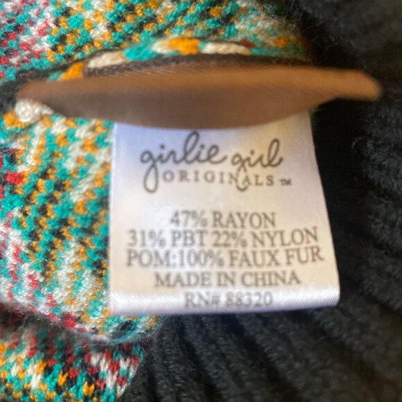 C.C. Aztec Print Knit Beanie With Faux Fur Pom Pom - Picture 3 of 5